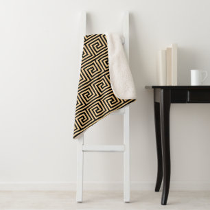 Manta Sherpa Patrón de cuadrados de clave Meandro griego marrón