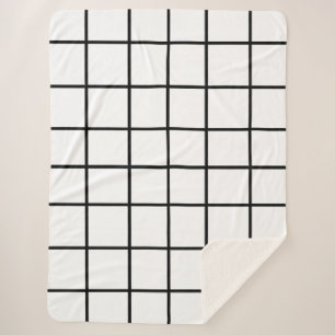 Manta Sherpa Patrón de cuadrícula blanca negra