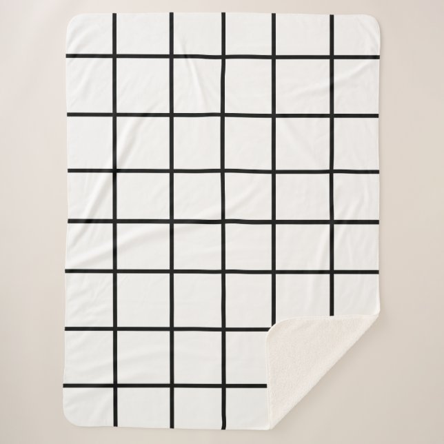 Manta Sherpa Patrón de cuadrícula blanca negra (Anverso)