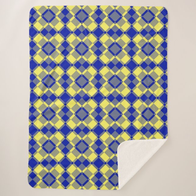 Manta Sherpa Patrón de cuadros argyle azul amarillo (Anverso)