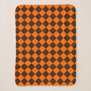 Manta Sherpa Patrón de cuadros de diamante naranja marrón