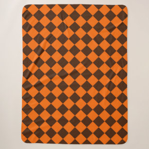 Manta Sherpa Patrón de cuadros de diamante naranja marrón