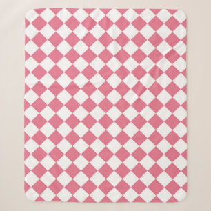 Manta Sherpa Patrón de cuadros de diamante rosa blanco