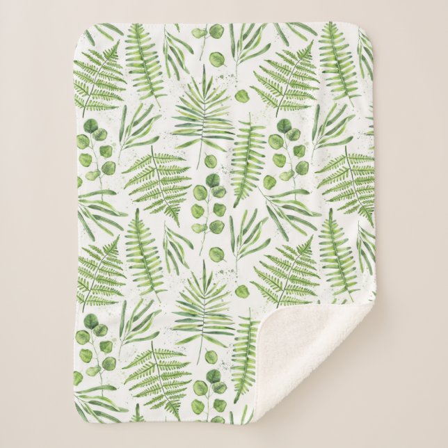 Manta Sherpa Patrón de cuatricromía y eucalipto (Anverso)