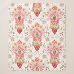 Manta Sherpa Patrón de damasco oriental floral con paisley y pe