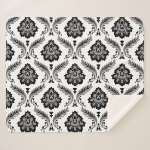 Manta Sherpa Patrón de Damasco Rococó Gris Negro Blanco