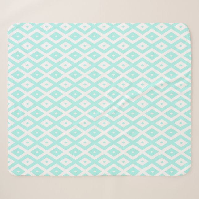 Manta Sherpa Patrón de diamante blanco y turquesa (Anverso (horizontal))