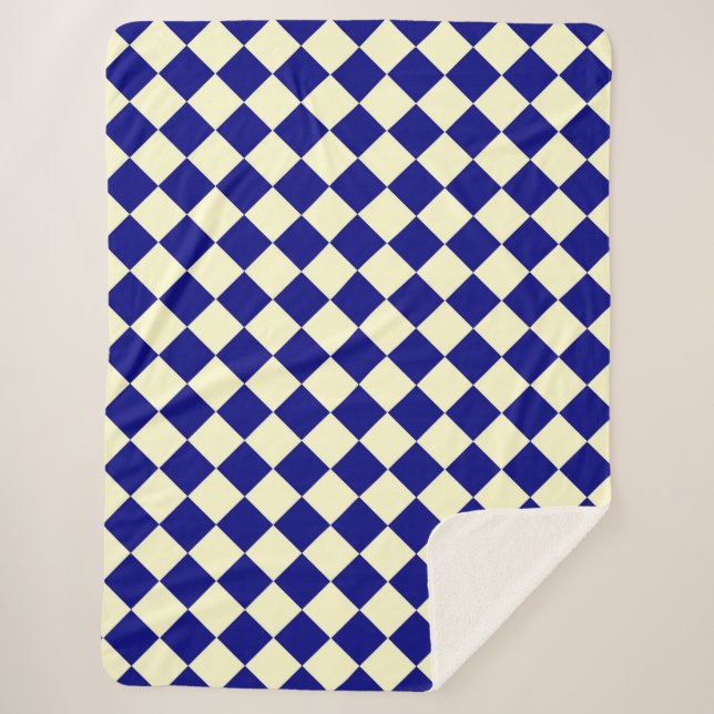 Manta Sherpa Patrón de diamante de verificador azul amarillo (Anverso)