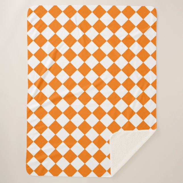 Manta Sherpa Patrón de diamante del verificador blanco naranja (Anverso)