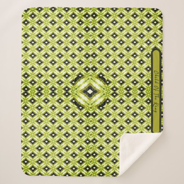 Manta Sherpa Patrón de diamante negro, verde y blanco (Anverso)