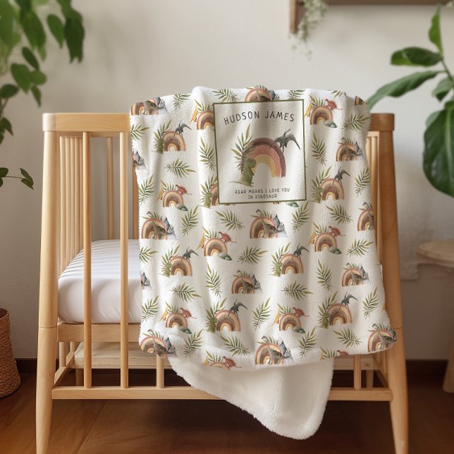 Manta Sherpa Patrón de dinosaurio con acuarela | Sherpa monogra (Subido por el creador)