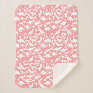 Manta Sherpa Patrón de dinosaurios 01 w. BG rosa