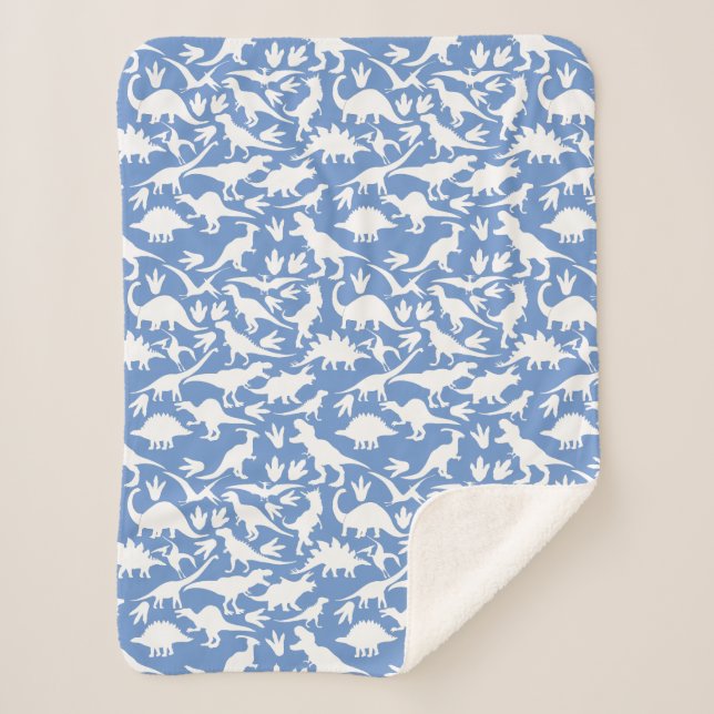 Manta Sherpa Patrón de dinosaurios 01 w. LBlue BG (Anverso)