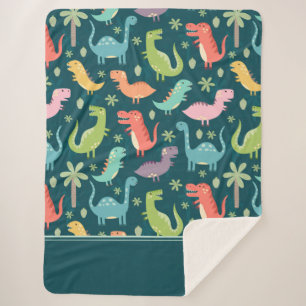 Manta Sherpa Patrón de dinosaurios Azul Monogramado niño niñ