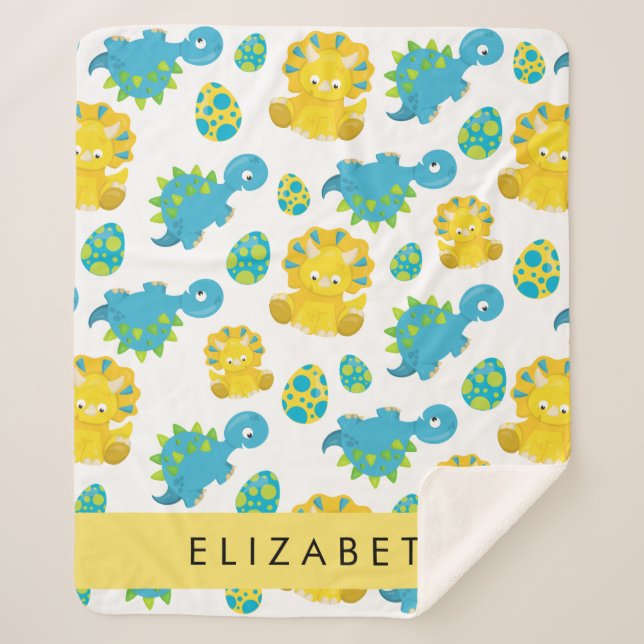 Manta Sherpa Patrón De Dinosaurios, Dinosaurios Cutos, Tu Nombr (Anverso)