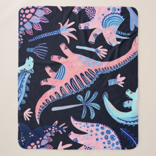 Manta Sherpa Patrón de dinosaurios personalizados.