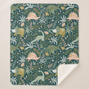 Manta Sherpa Patrón de dinosaurios verdes