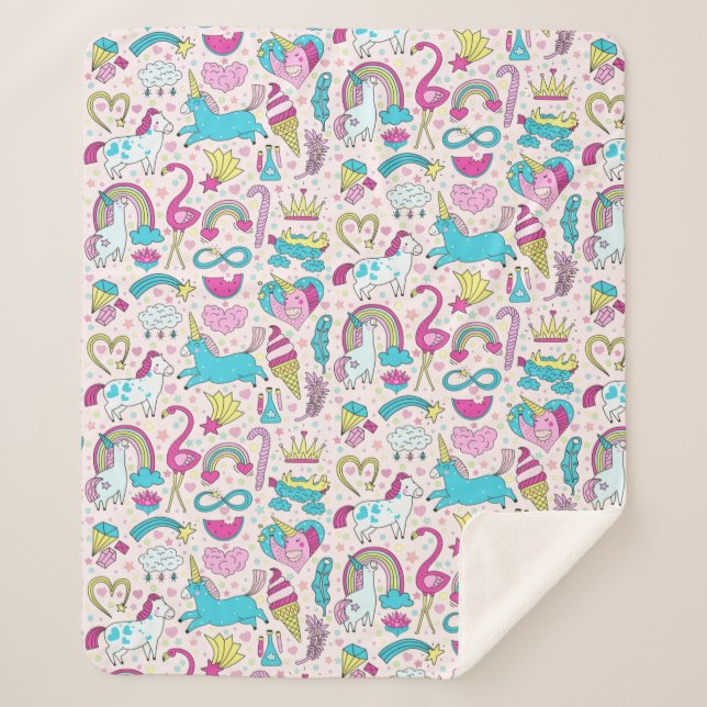 Manta Sherpa Patrón de Doodle de Unicorn (Anverso)