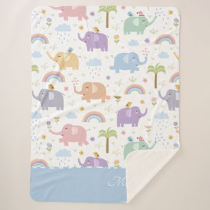 Manta Sherpa Patrón de elefante azul pastel para niño pequeño