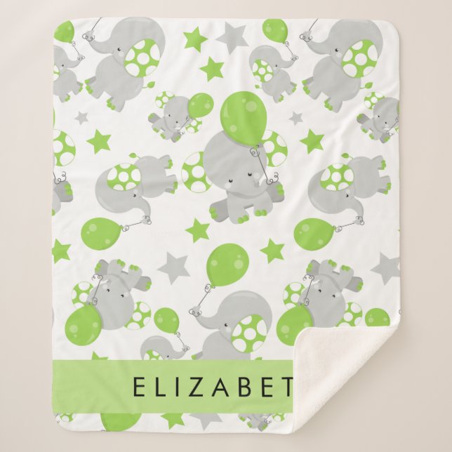 Manta Sherpa Patrón De Elefantes, Elefantes Cutos, Tu Nombre (Anverso)