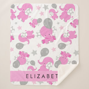Manta Sherpa Patrón De Elefantes Rosa, Estrellas, Tu Nombre