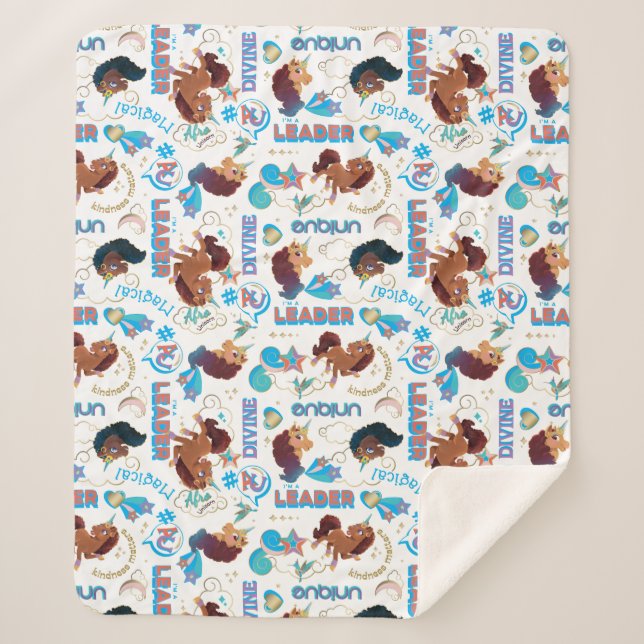 Manta Sherpa Patrón de empoderamiento mágico afro-unicornio (Anverso)