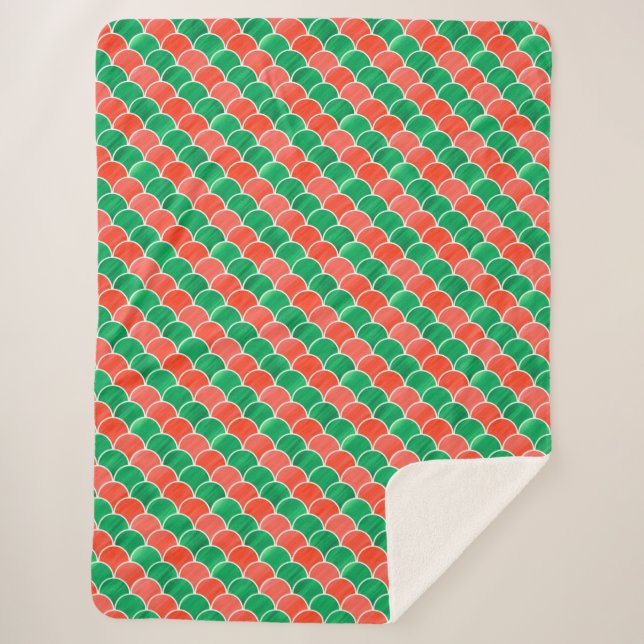 Manta Sherpa Patrón de escala de Navidades verdes rojos pintado (Anverso)