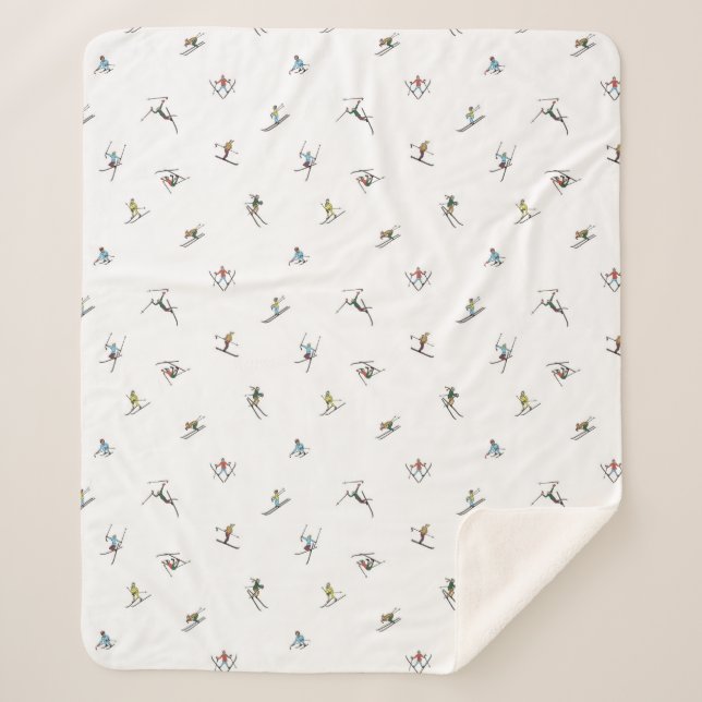 Manta Sherpa Patrón De Esquiadores De Invierno En Acción (Anverso)