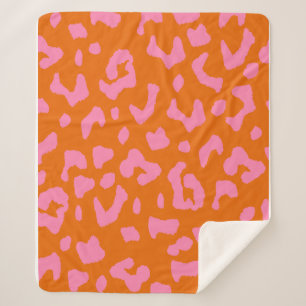 Manta Sherpa Patrón de estampado de leopardo rosa y naranja