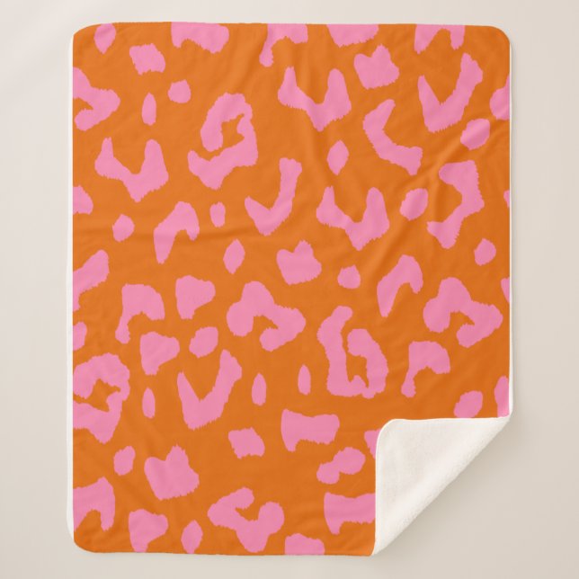 Manta Sherpa Patrón de estampado de leopardo rosa y naranja (Anverso)