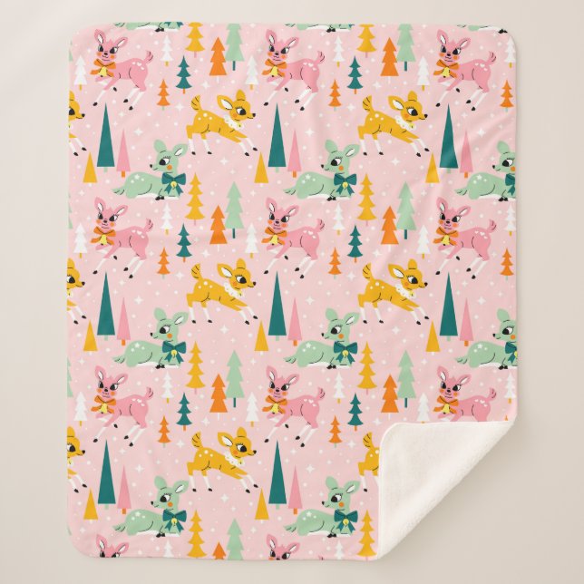 Manta Sherpa Patrón de festividad de los renos retro (Anverso)