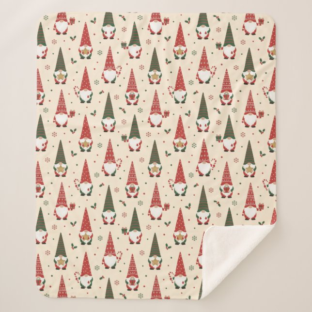 Manta Sherpa Patrón de fiesta de gnomos de Navidad (Anverso)