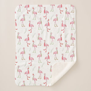 Manta Sherpa Patrón de flamenco rosa navideño lindo
