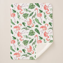Manta Sherpa Patrón de flamenco rosado tropical v2