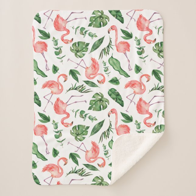 Manta Sherpa Patrón de flamenco rosado tropical v2 (Anverso)