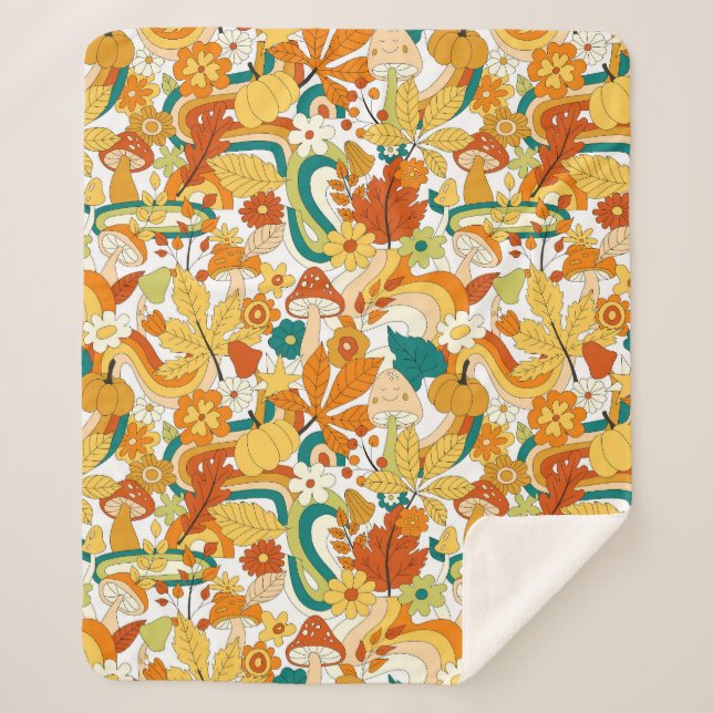 Manta Sherpa Patrón de flor de hongos Retro Groovy (Anverso)