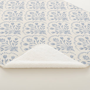 Manta Sherpa Patrón de flor escalonada azul texturizado silenci