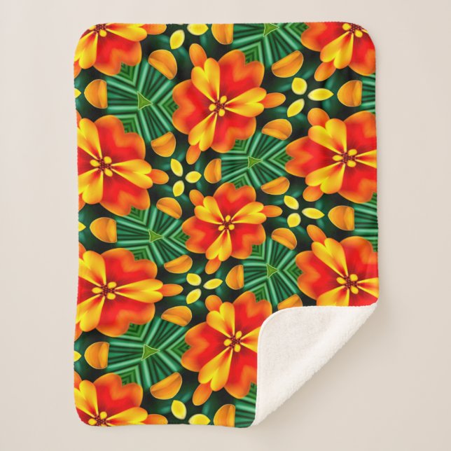 Manta Sherpa Patrón de flor naranja (Anverso)