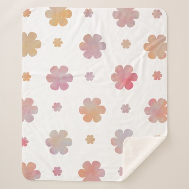 Manta Sherpa Patrón de flor rosa y Naranja suave (Anverso)