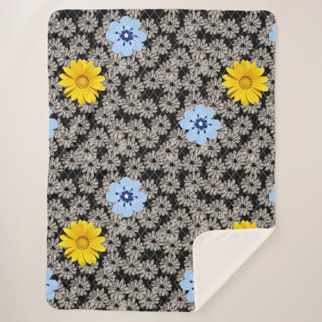 Manta Sherpa Patrón de flores 19.b. Black BG (Anverso)