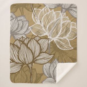 Manta Sherpa Patrón de flores Art Deco. Arte de la línea dorada