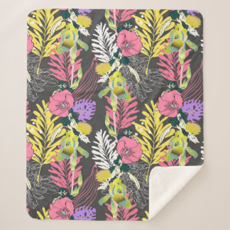 Manta Sherpa Patrón de flores artísticas sin foco, hermoso tróp