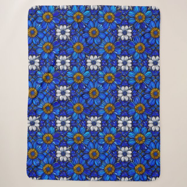 Manta Sherpa Patrón de flores azules (Anverso)