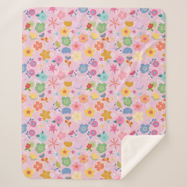 Manta Sherpa Patrón de flores boho B01.w LPink BG (Anverso)