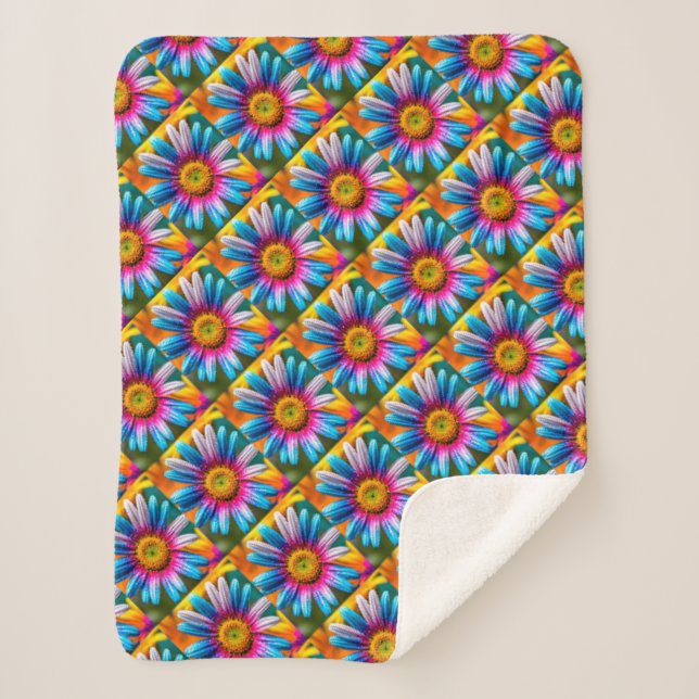 Manta Sherpa Patrón de flores coloridas (Anverso)
