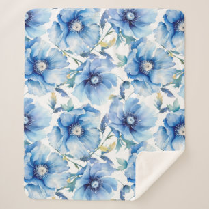Manta Sherpa Patrón de flores de Blue Poppies