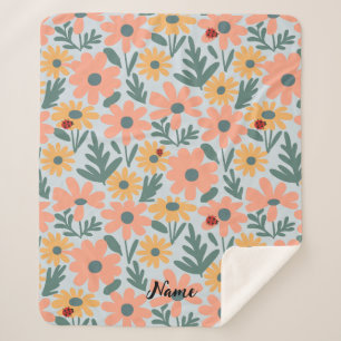 Manta Sherpa patrón de flores de margarita pinchada de polka pu