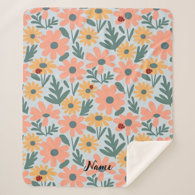 Manta Sherpa patrón de flores de margarita pinchada de polka pu (Anverso)