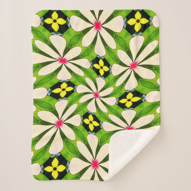 Manta Sherpa Patrón de flores estéticas (Anverso)