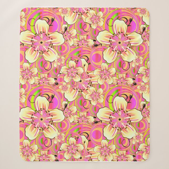 Manta Sherpa patrón de flores rosadas groovy (Anverso)
